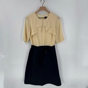 Anthropologie Orla Kiely Cream Black Tie Waist Dress Size 10 Minimalist